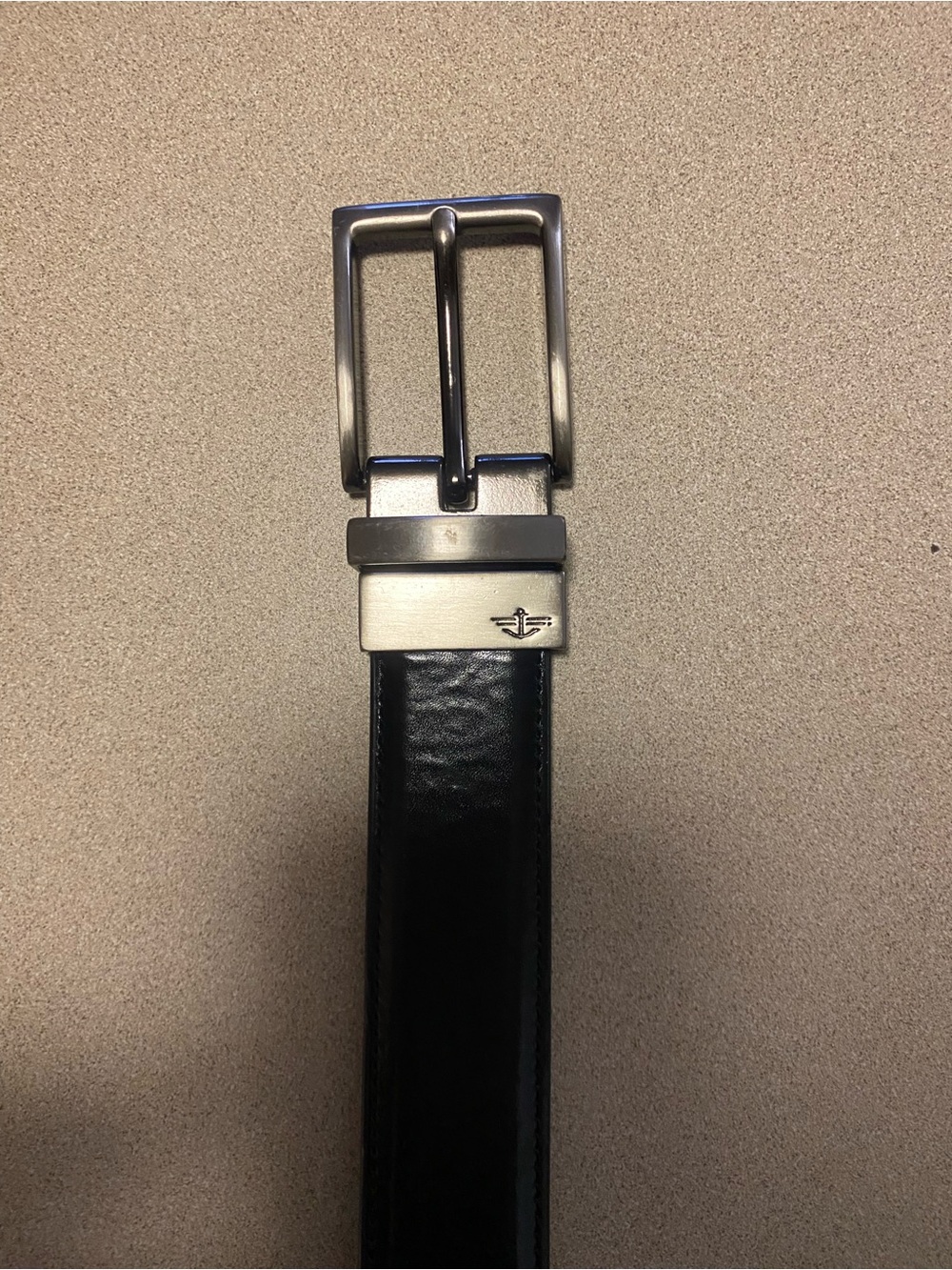 Men's dockers Black Leather Belt with Silver Buckle